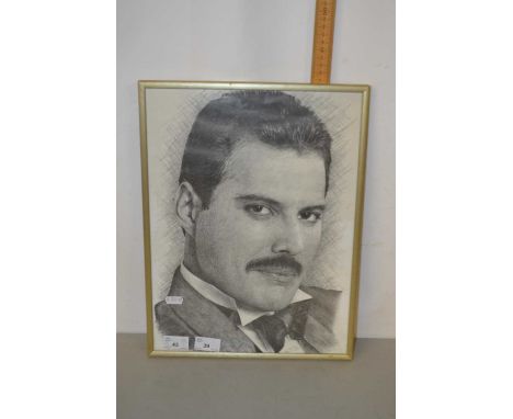 Portrait print of Freddie Mercury, framed and glazed