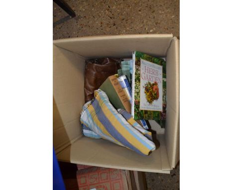 Box containing vintage leather handbag and some hardback books