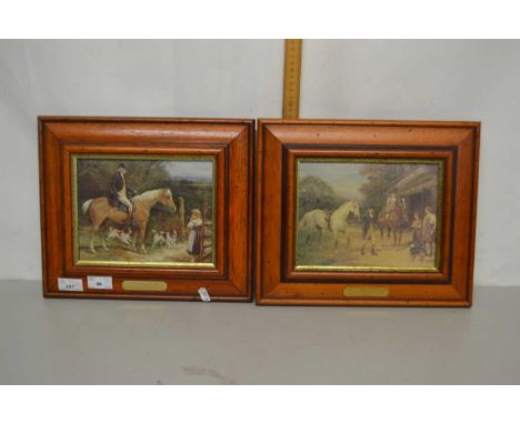 After Heywood Hardy, two oleograph studies in lacquered finish frames