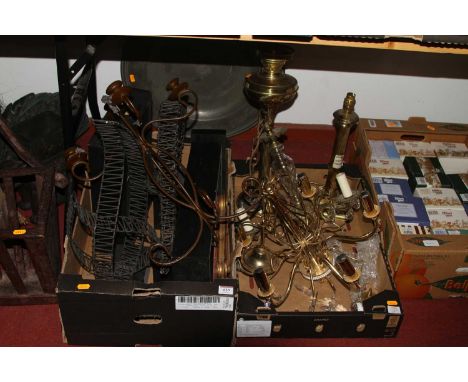 Miscellaneous items to include a brass oil lamp and a chandelier