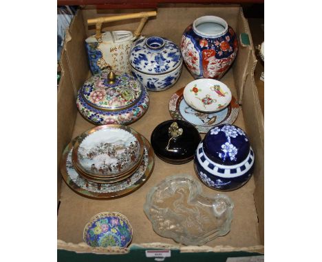 A collection of Eastern ceramics and metalware, to include a Japanese imari vase and a cloisonne enamel decorated jar and cov