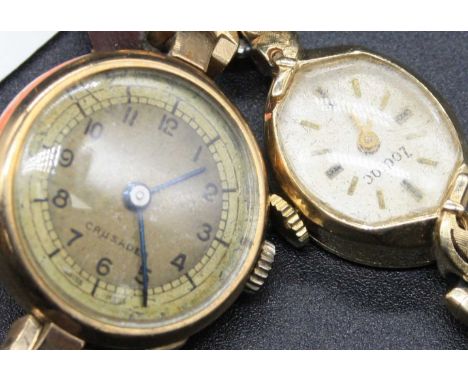 A lady's Zodiac 14ct gold cased manual wind wristwatch, on gilt metal bracelet; together with a lady's yellow metal cased mec