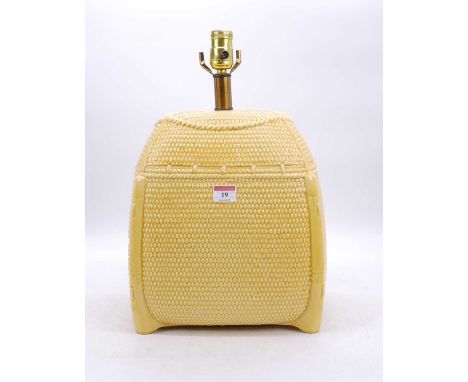 A modern yellow glazed table lamp, in the form of a wicker basket, h.41cm 