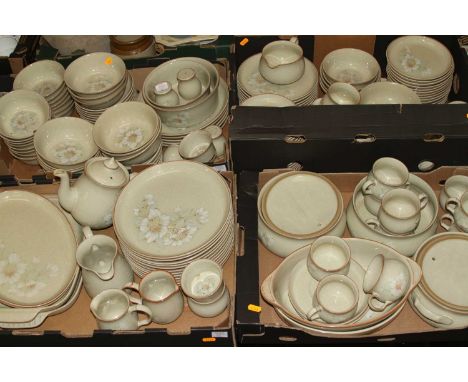 A Denby floral decorated stoneware part tea and dinner service17 dinner plates, one with chip to rim others in good condition