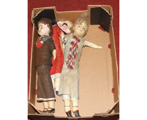 Three various antique dolls, to include wax and bisque headed examples (a.f)