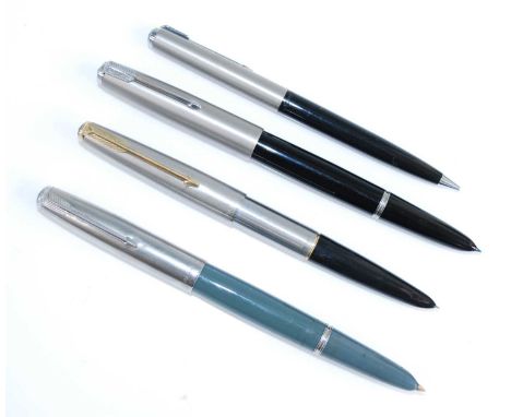 A cased Parker 51 'Special' fountain pen and mechanical pencil set, in black with matt chrome trim with black cap jewel, 14cm