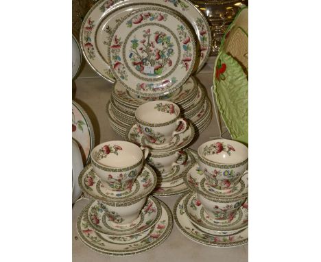 A Johnson Brother's  Indian Tree part dinner service, six dinner plate, dessert plates, side plates, saucer, tea cups, printe
