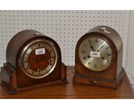 An Art Deco oak mantel clock, c.1930;  another (2)