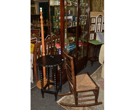 An oak barley twist occasional table, c.1930; a pine standard lamp