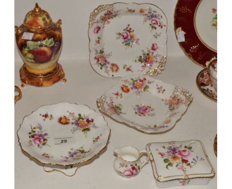 A pair of Royal Crown Derby Posies square pedestal dishes, both first quality;  a circular Royal Crown Derby Posies pedestal 
