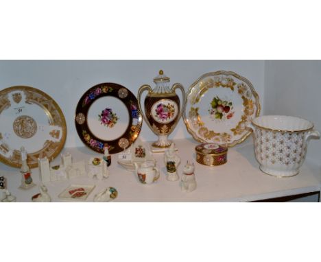 A Spode circular planter, painted in gilt with fleur de lys;  a Spode circular covered trinket dish, Regency pattern; a Spode