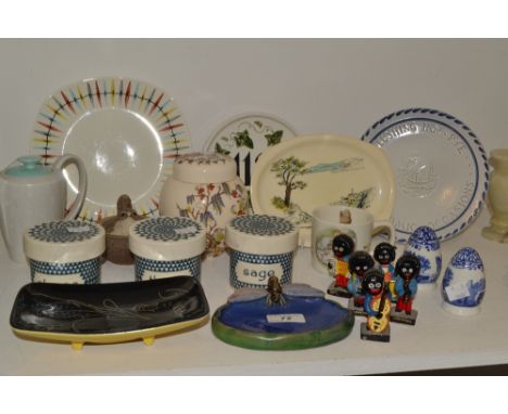 A set of three Poole spice jars, Cloves, Thyme and Sage;  a Royal Doulton Dragonfly dish (faults);  a set of five Robinson Go