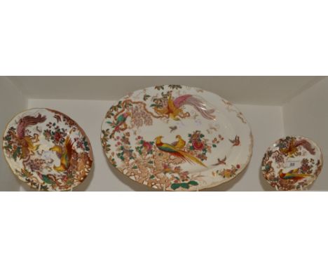 A Royal Crown Derby Olde Avesbury oval platter, first quality;  a Royal Crown Derby Olde Avesbury circular side plate, first 