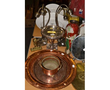 Metal Ware - an EPNS comport;  a pair of lamp bases;  a copper tray;  cloisonne vase;  etc