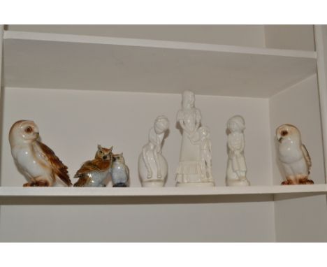 A Spode figure, modelled by Pauline Shone, Mother and Child;  others, James;  Joanna;  Aynsley Owls (6)