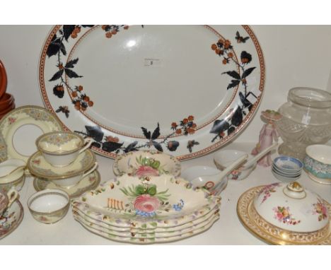 Ceramics and Glass - a Hammersley muffin dish and cover;  a Royal Worcester Maple tea for two;   Chinese rice bowls;  large l