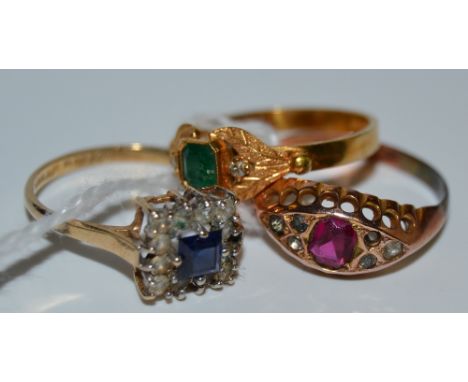 A 9ct gold ring, garnet ring;  a 9ct gold dress ring;  others;  etc 