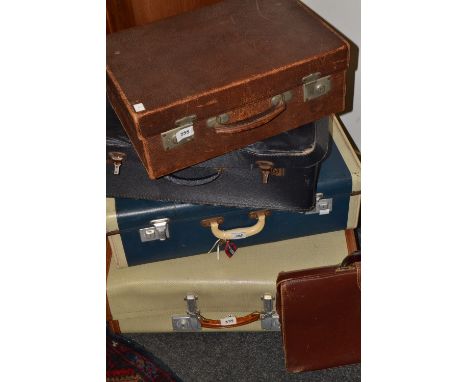 Luggage - a leather bound travel trunk;  a briefcase;  other suitcases (5)