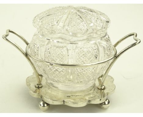 Cut glass preserve jar in silver stand, William Hutton & Sons, London c 1900, height 10 cm