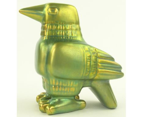 A Zsolnay green Eosin glaze cubist design bird, height 12 cm