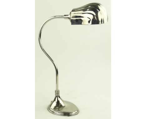 Reproduction nickel plate students desk lamp with shell shade, height 54 cm