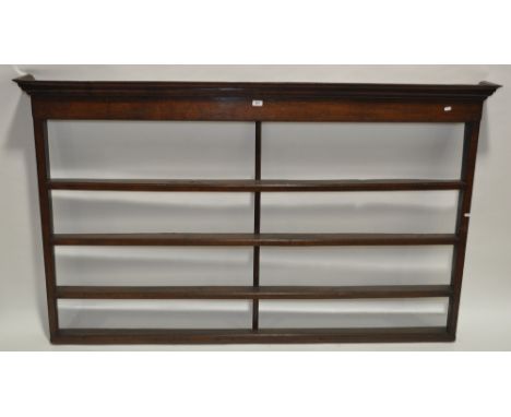 An 18th century oak wall hanging Delft rack, pediment width 1.9 m height 1.14 m