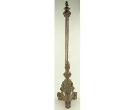 A 19th century Venetian style carved pine standard lamp, triangular column with inset mirrors on carved acanthus base, height