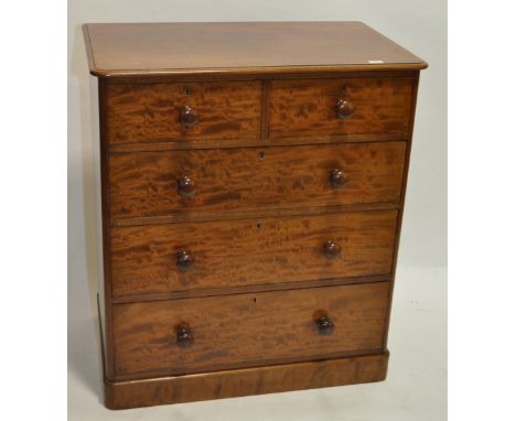 A Victorian mahogany chest of 3 long & 2 short drawers by Heals of London, original turned wood handles, width 92 cm, height 