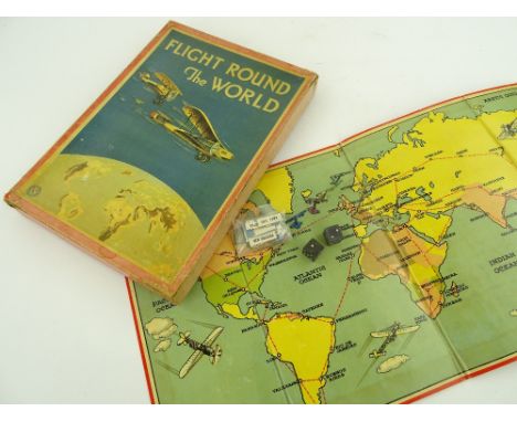 A Chad Valley Flight around the world game, c.1920, boxed with metal playing pieces