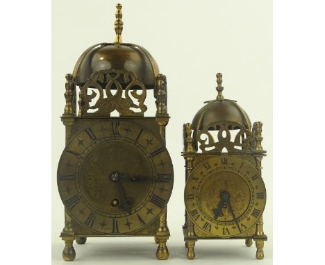 2 Smiths brass 8 days lantern clocks, largest height 25 cm