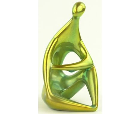 Zsolnay green Eosin glaze modernist figure, height 15 cm