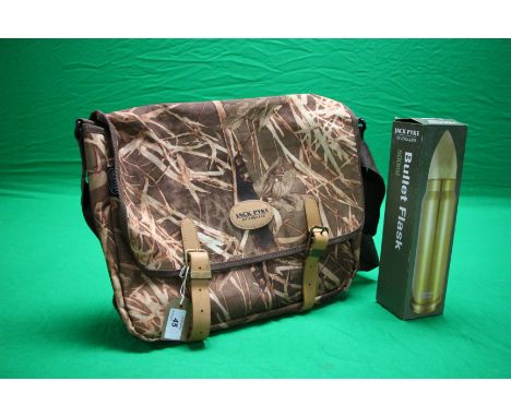 A JACK PYKE 500ML STAINLESS STEEL FLASK AND JACK PYKE CAMOUFLAGE GAME BAG 