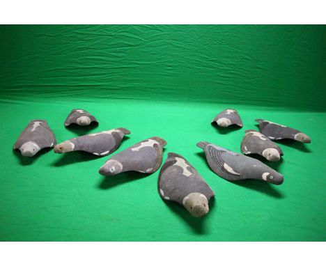 A GROUP OF 9 VINTAGE HALF BODY DECOYS TO INCLUDE THE MAX BARKER PIGEON DECOY PATENT APPLIED FOR 