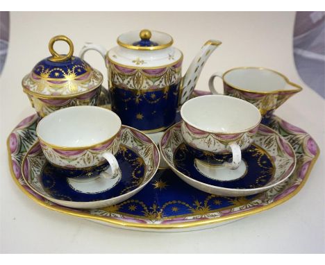 A 19th Century Eight Piece Porcelain Tea For Two/ Matinee Set, comprising of tray, teapot, sucrier and cream jug, two cups an