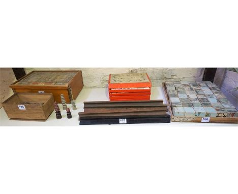 A Mixed Lot Of Vintage Building Blocks & Games, comprising of Richters anchor blocks in wooden box, soapstone chess pieces, M
