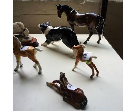 Five Assorted Beswick & Goebel & Other Porcelain Animal Figures, comprising of a Beswick horse and foal figures, Goebel foal 