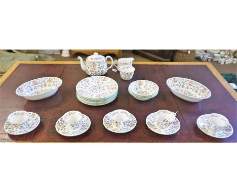 A Large Set Of Minton Haddon Hall Dinner & Teawares, to include, teapot, dinner plates, side plates, cups and saucers, approx