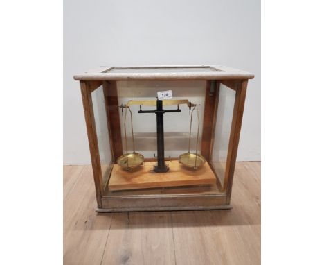 APOTHECARY SCALES BY PHILIP HARRIS IN DISPLAY CASE