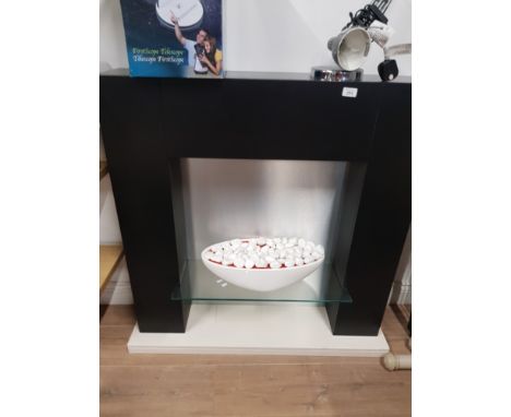 MODERN FIRE SURROUND WITH SHELF AND DECORATIVE STONES