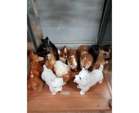10 DOG ORNAMENTS INCLUDING GOEBEL CORGI AND SYLVAC COLLIE ETC