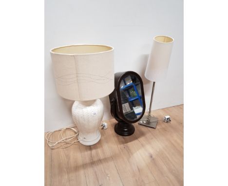 LARGE CREAM CERAMIC TABLE LAMP WITH REVOLVING DRESSING TABLE MIRROR ETC