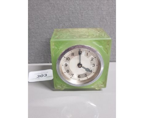 SMALL GREEN GLASS ART DECO CLOCK