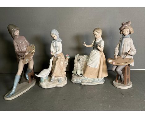 Three Nao figures and one Porman Export, various poses and themes Condition Report some damage and repairs to all&nbsp;