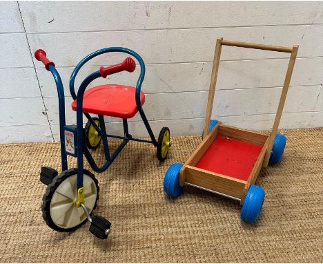 Two Children's outdoor toys, a vintage Bantel cat trike and a walker 