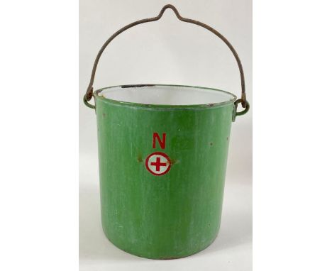 A 20th century green and white enamel bucket, stamped with medical cross and the letter N, 29cm high 