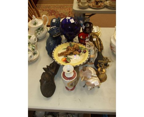 Two modern ceramic Dogs of Fo, other ceramics and miscellaneous items.