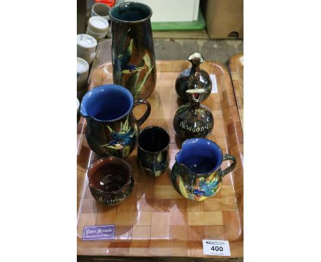 Tray of Torquay pottery Lemon and Crute items, various to include; vases and jugs of varying designs, some with kingfisher. (