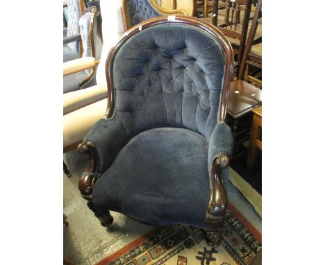 Victorian mahogany framed button back upholstered fireside armchair. (B.P. 24% incl. VAT) 