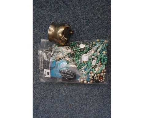 Bag of assorted costume jewellery, various, together with white metal sucrier. (B.P. 24% incl. VAT) 