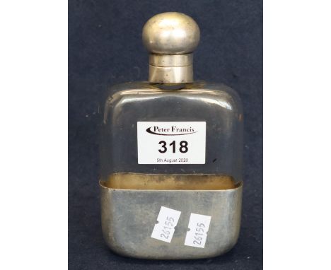 Glass hip flask with silver plated hinged cover and cup. (B.P. 24% incl. VAT) 